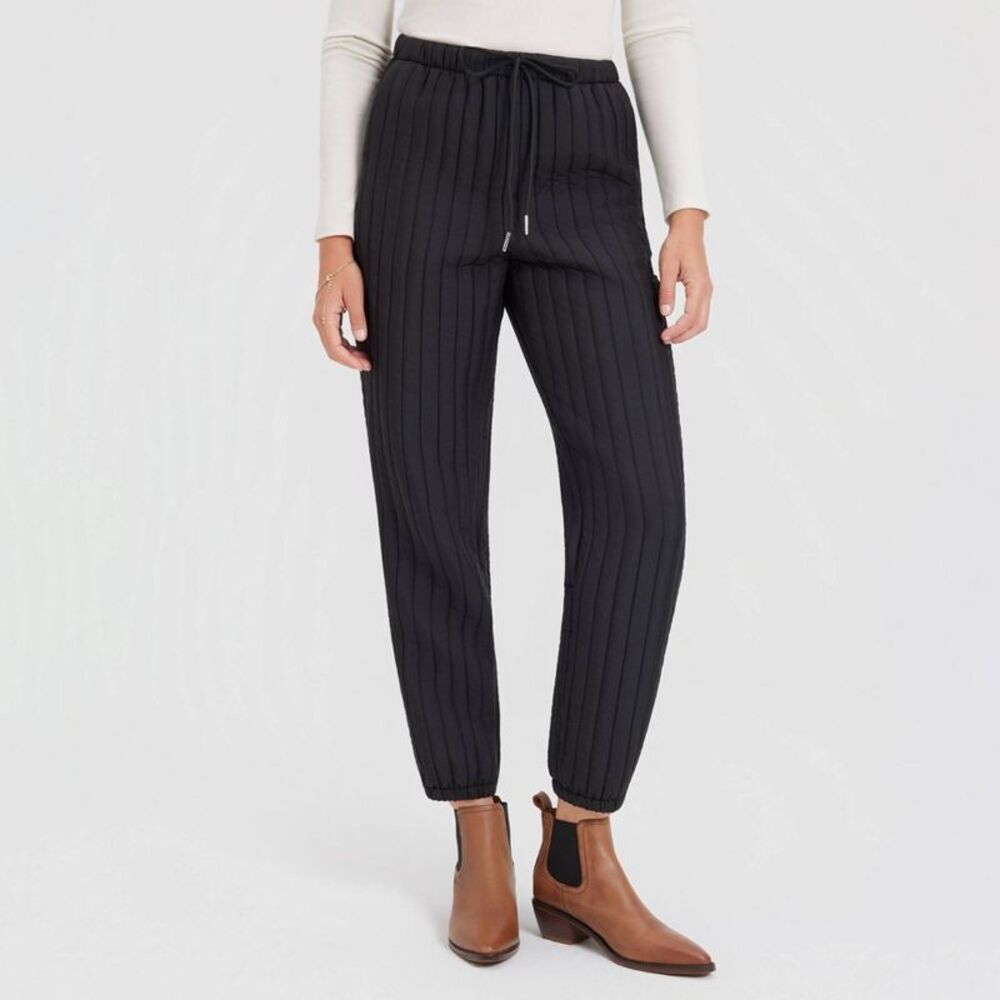 Women's Mid-Rise Tapered Leg Quilted Drawcord Joggers - A New Day Black S